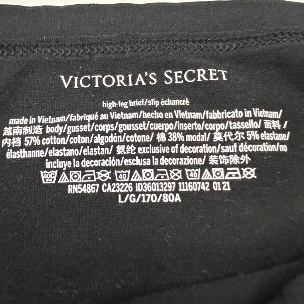 Victoria’s Secret Black Logo Stretch Cotton High Leg Bikini Brief Panties large - Picture 2 of 2